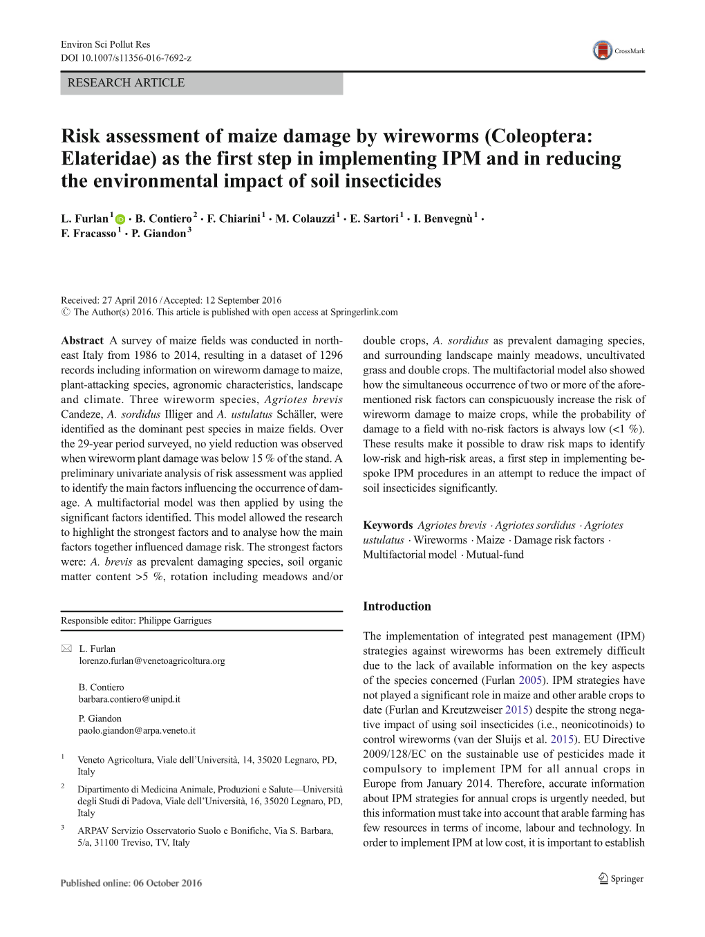 Risk Assessment of Maize Damage by Wireworms