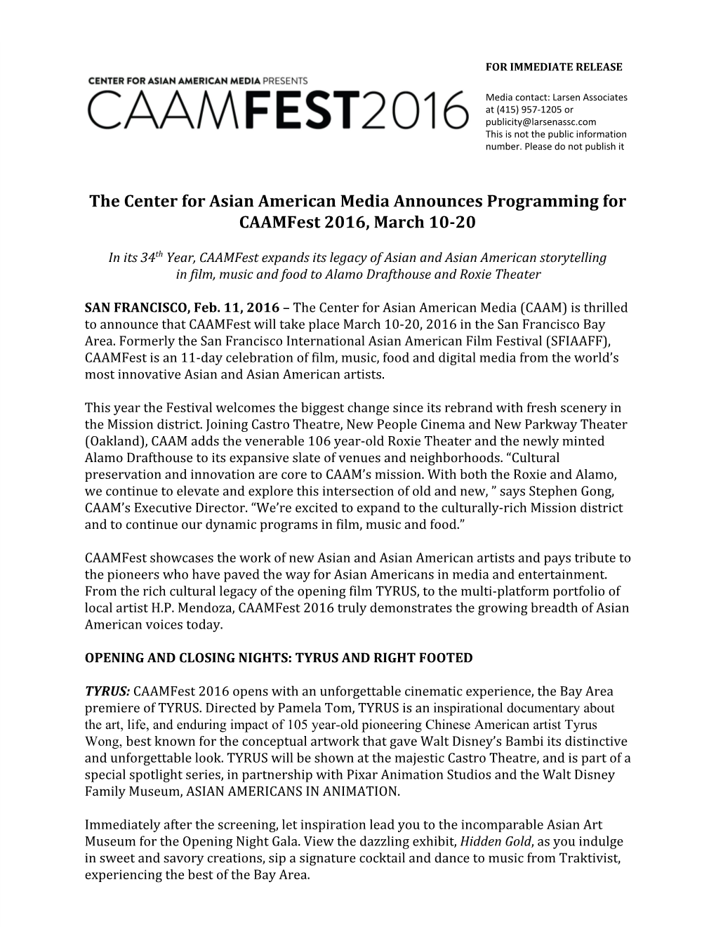 The Center for Asian American Media Announces Programming for Caamfest 2016, March 10­20