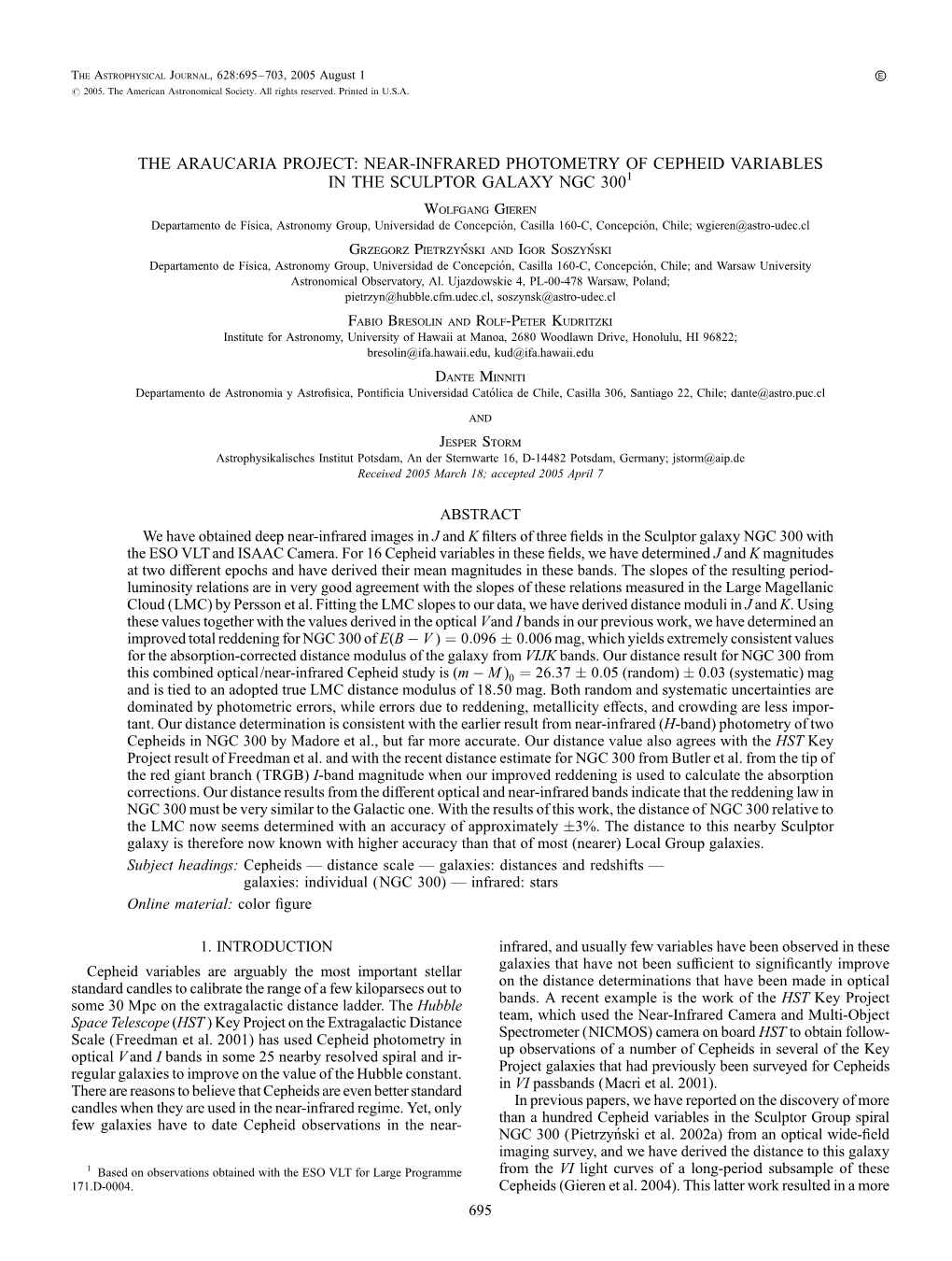 The Araucaria Project: Near-Infrared Photometry