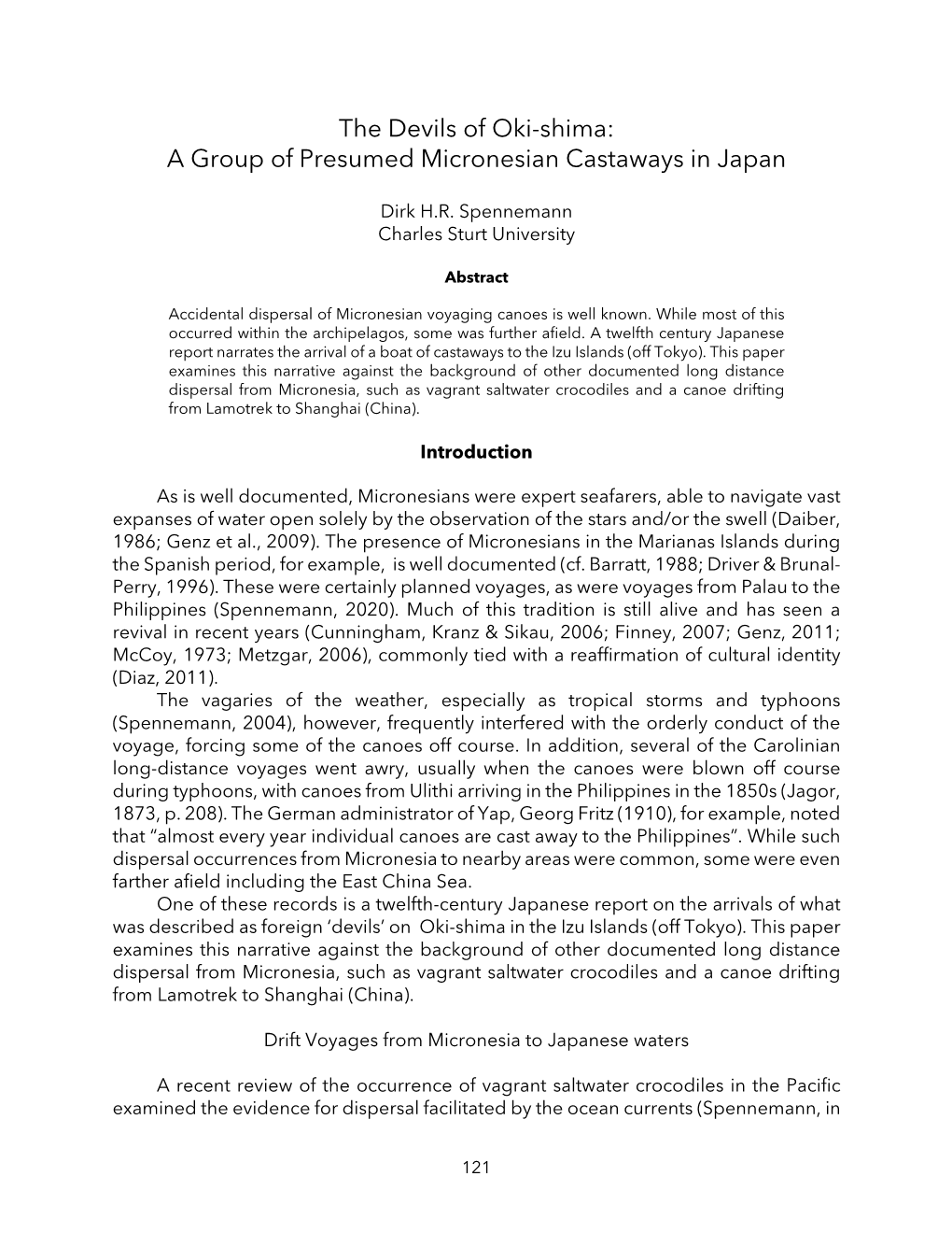 The Devils of Oki-Shima: a Group of Presumed Micronesian Castaways in Japan