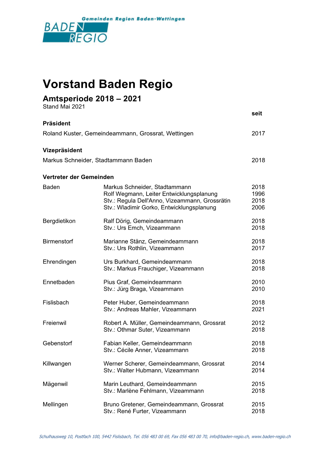 Vorstand Baden Regio 2018-2021