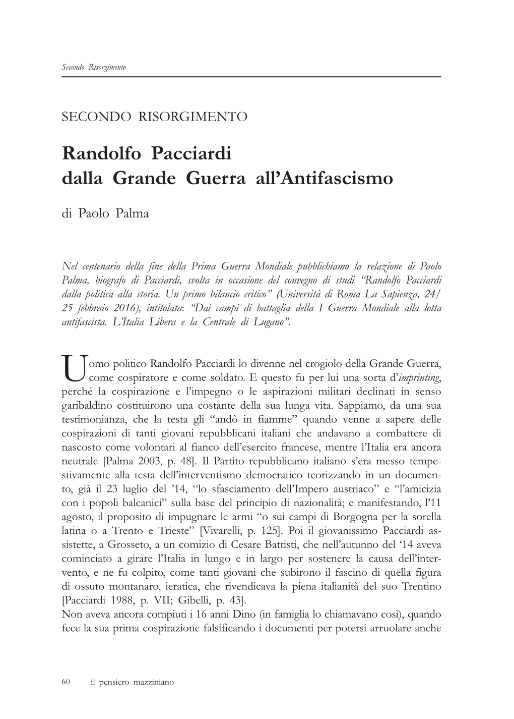 Randolfo Pacciardi Dalla Grande Guerra All'antifascismo