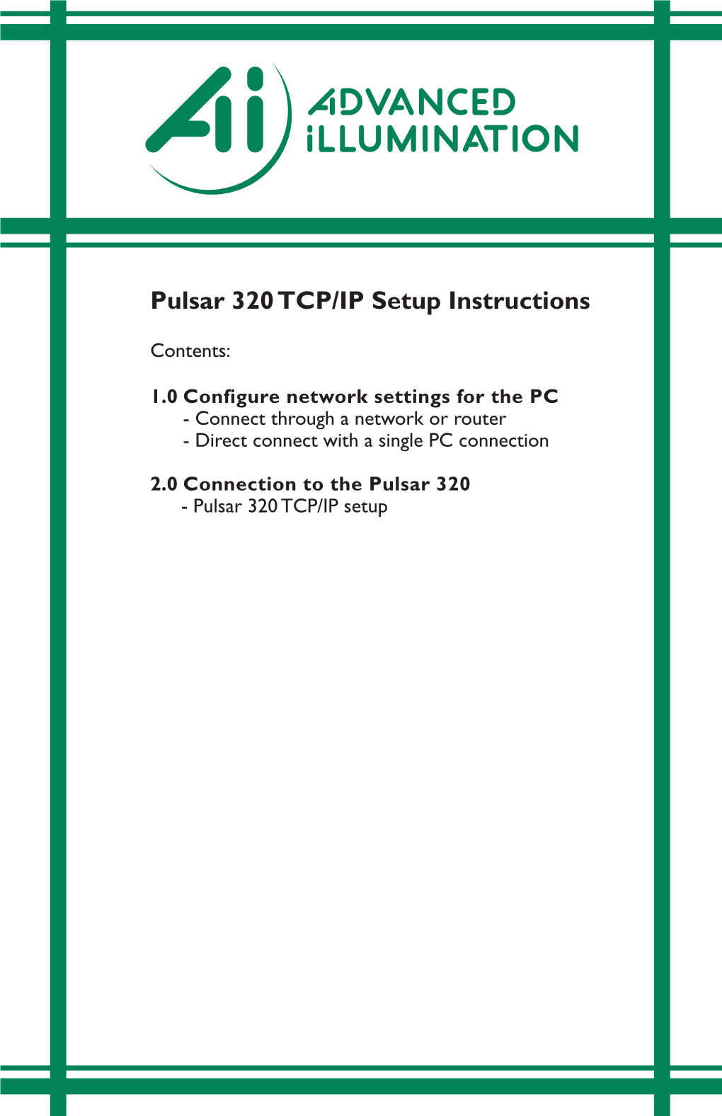 Pulsar 320 TCP/IP Setup Instructions (PDF)