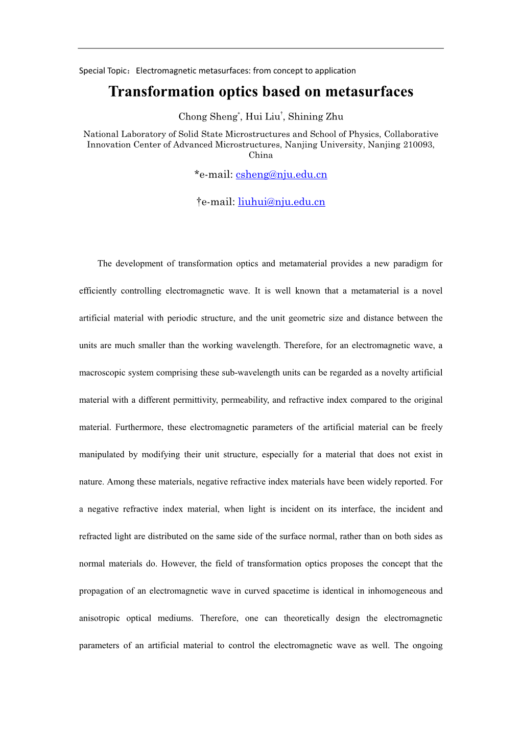 Transformation Optics Based on Metasurfaces