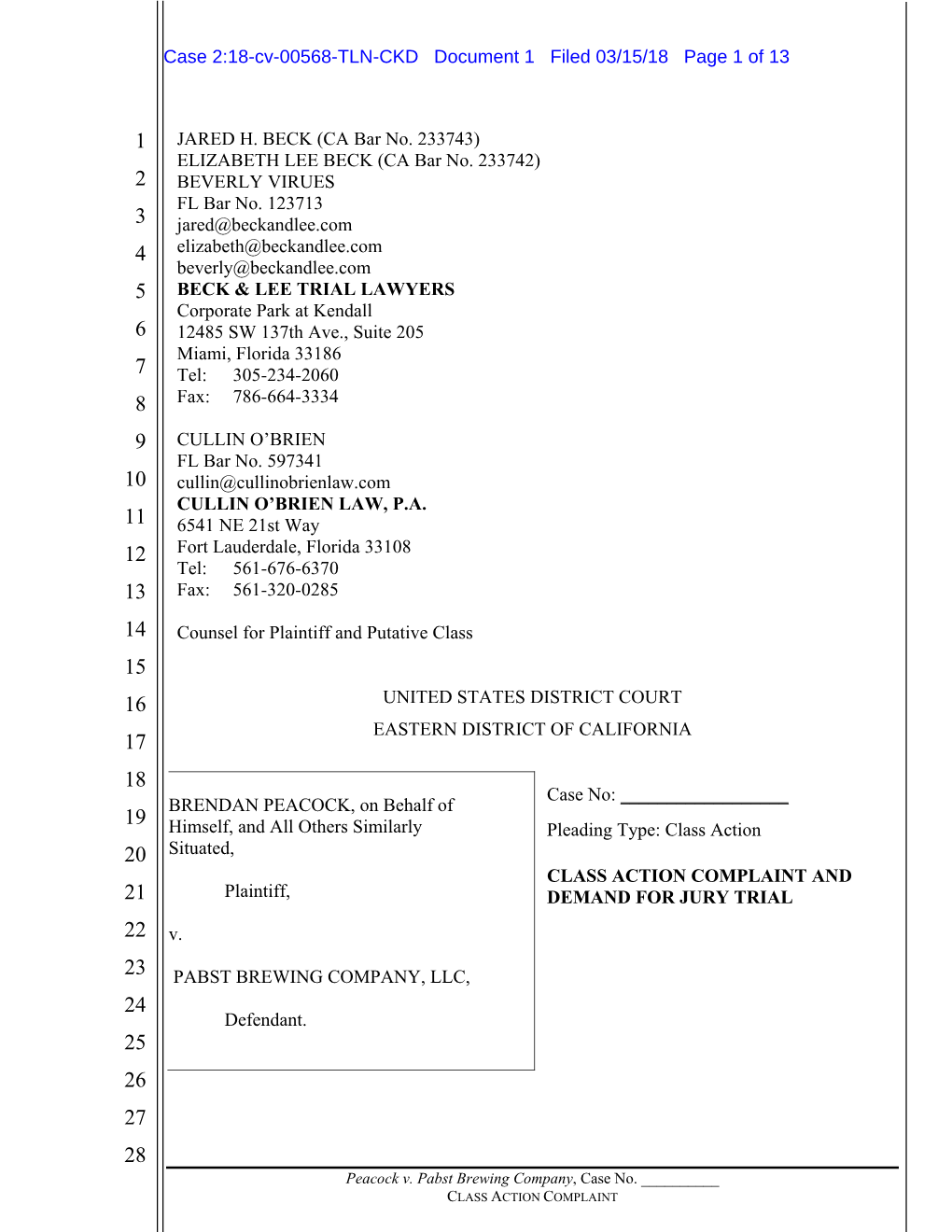 COMPLAINT and 21 Plaintiff, DEMAND for JURY TRIAL