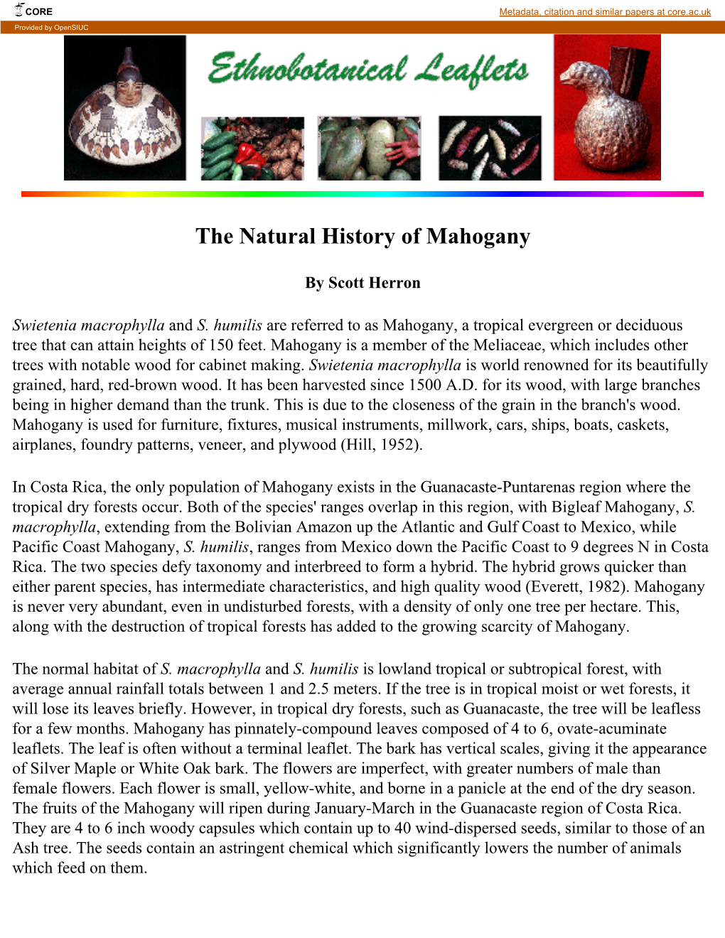 The Natural History of Mahogany