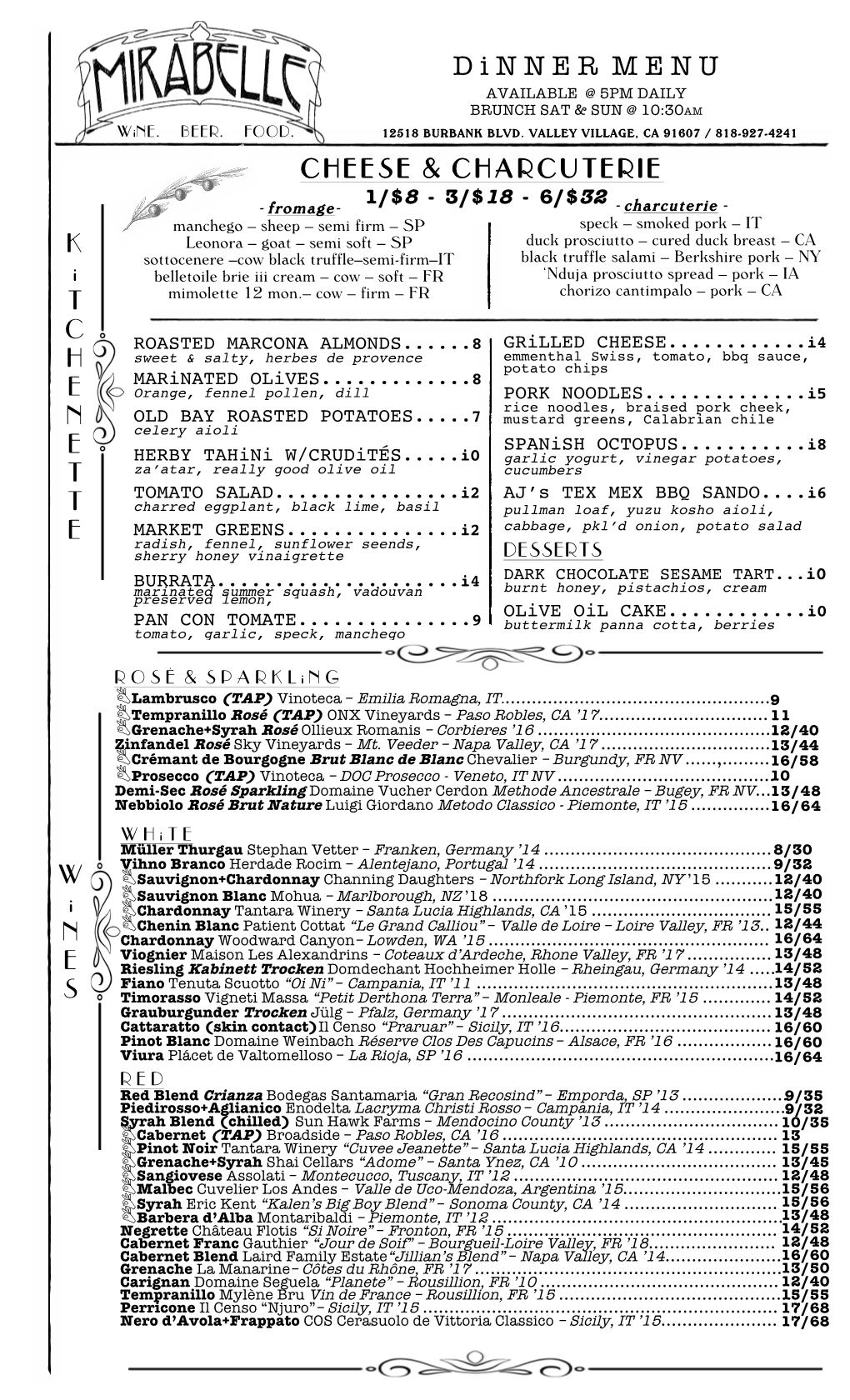 Mirabelle Regular Menu Final