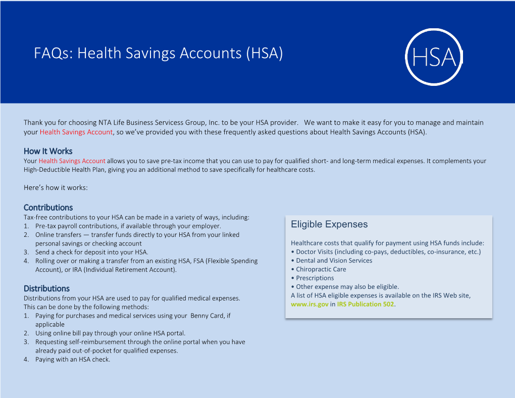 Faqs: Health Savings Accounts (HSA)