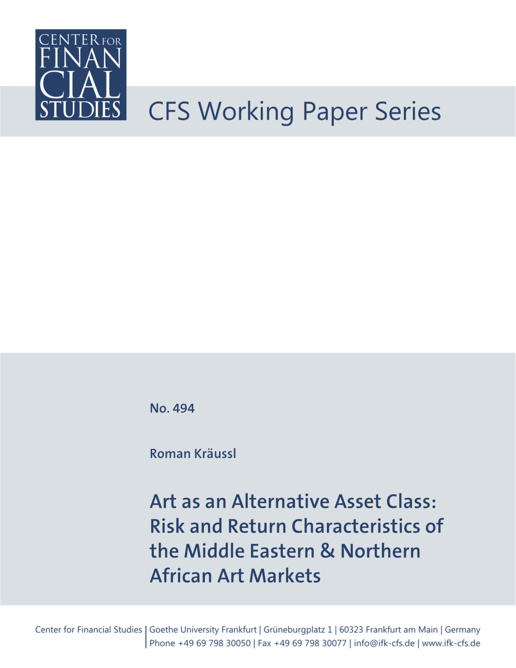 Art As an Alternative Asset Class: Risk and Return Characteristics of the Middle Eastern & Northern African Art Markets