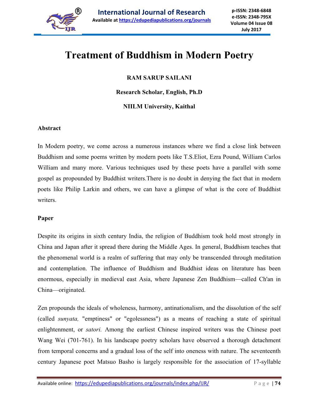 Treatment of Buddhism in Modern Poetry