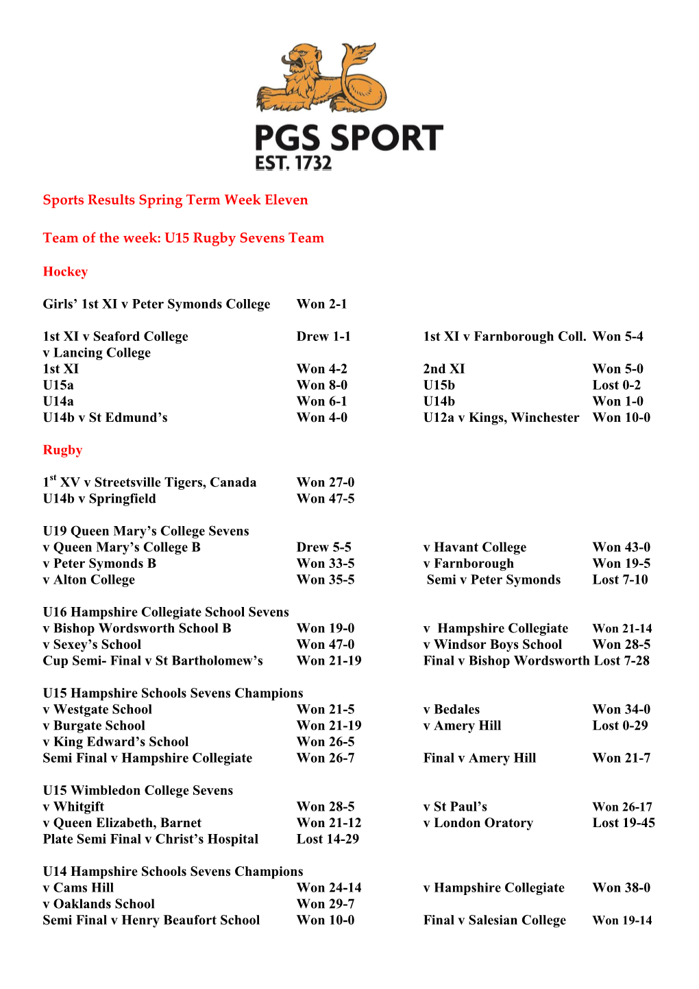 Sports Results-Week