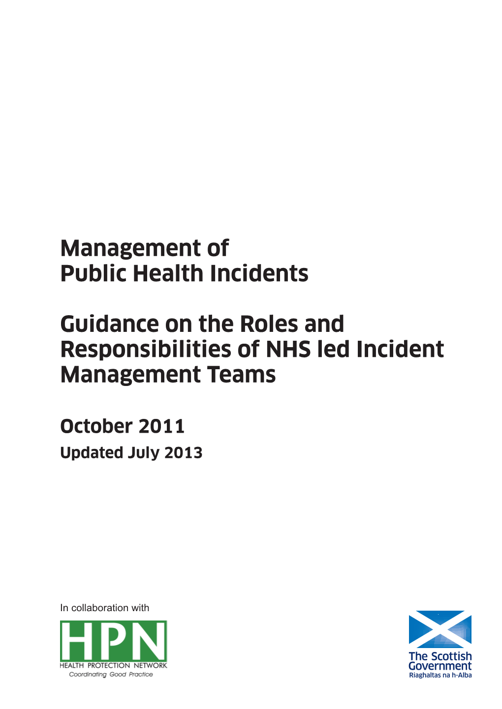 Management of Public Health Incidents