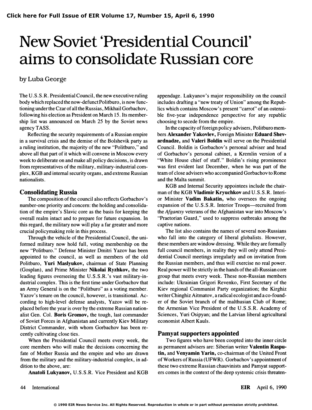 New Soviet 'Presidential Council' Aims to Consolidate Russian Core