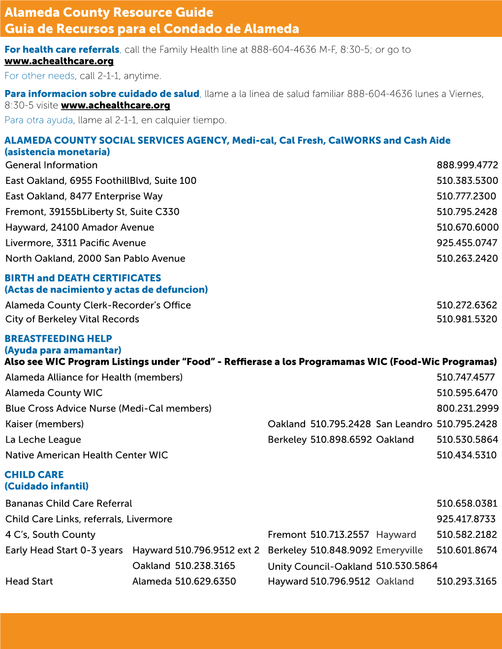 Alameda County Resource Guide Guia De Recursos Para El Condado