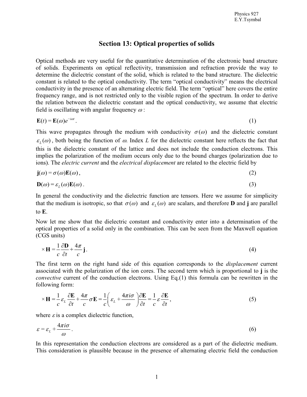 Section 13: Optical Properties of Solids