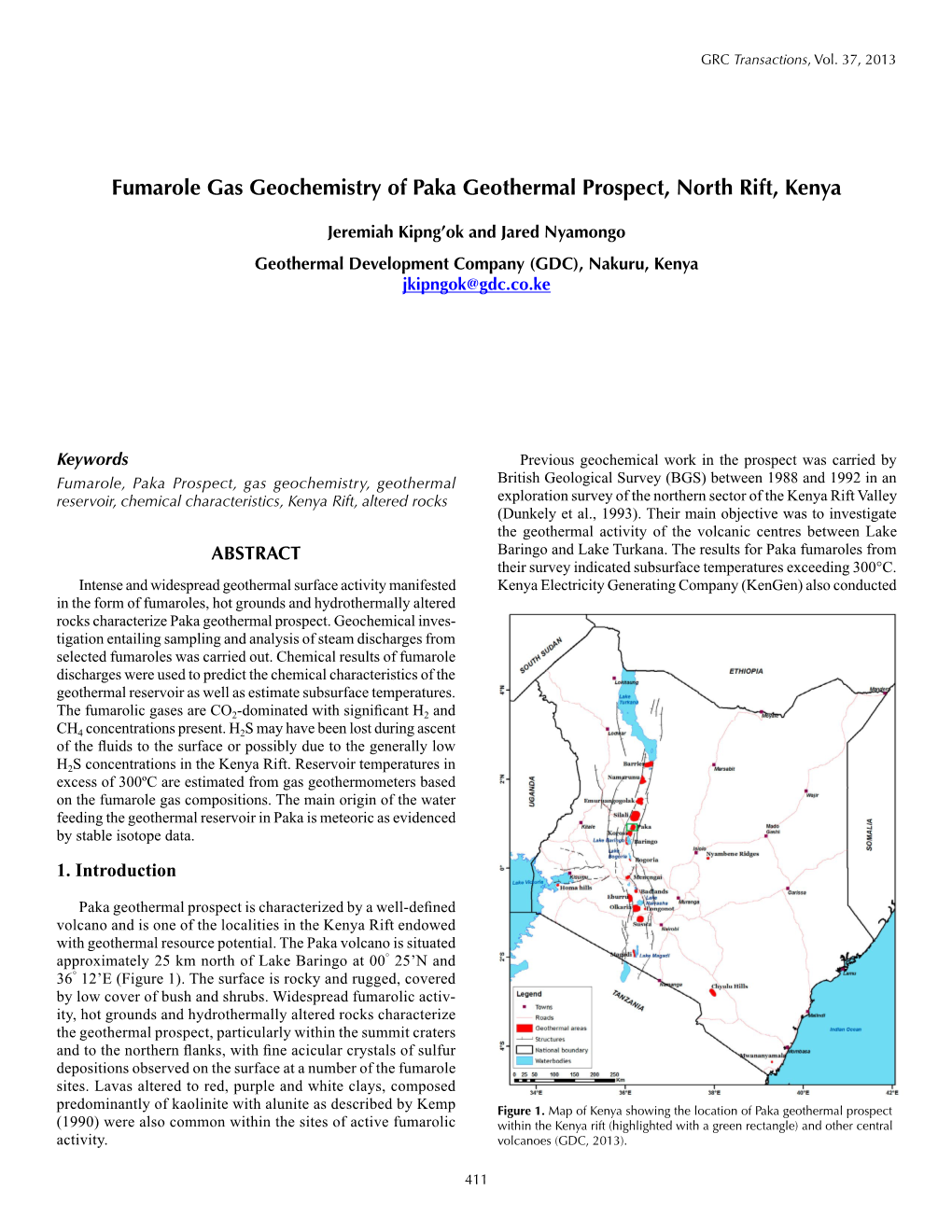 Fumarole Gas Geochemistry of Paka Geothermal Prospect, North Rift, Kenya