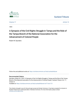 A Synopsis of the Civil Rights Struggle in Tampa and the Role of the Tampa Branch of the National Association for the Advancement of Colored People