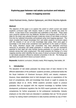 Exploring Gaps Between Real Estate Curriculum and Industry Needs: a Mapping Exercise
