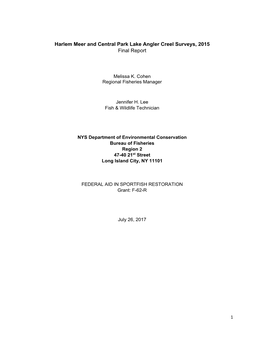 Harlem Meer and Central Park Lake Angler Creel Surveys, 2015 Final Report