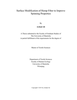 Surface Modification of Hemp Fiber to Improve Spinning Properties