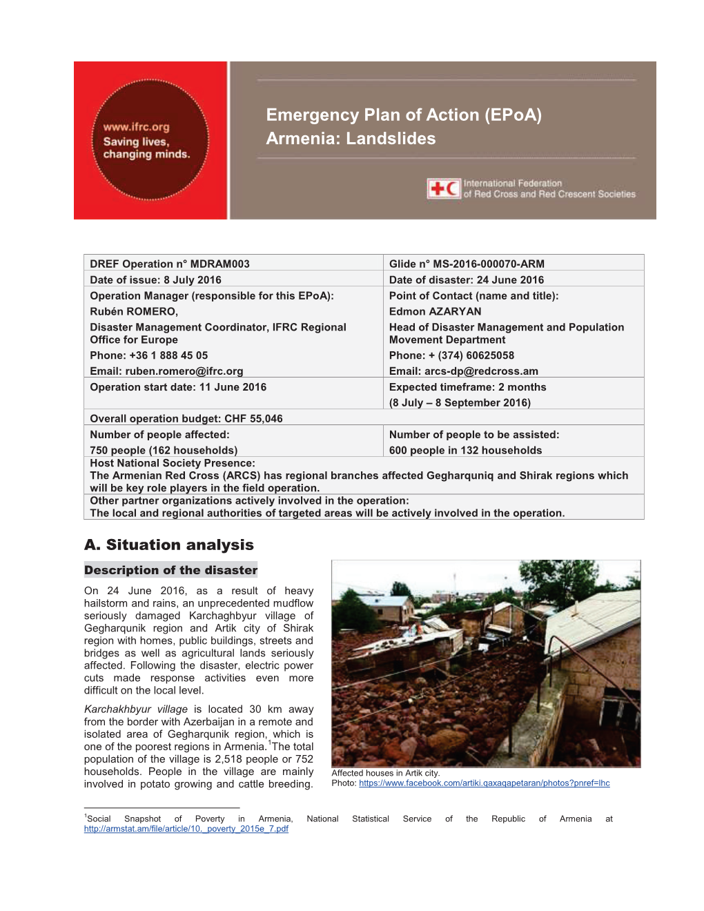 Emergency Plan of Action (Epoa) Armenia: Landslides