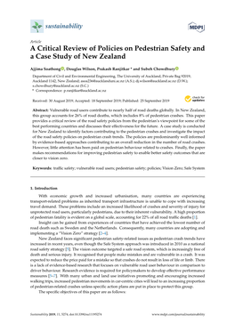 A Critical Review of Policies on Pedestrian Safety and a Case Study of New Zealand