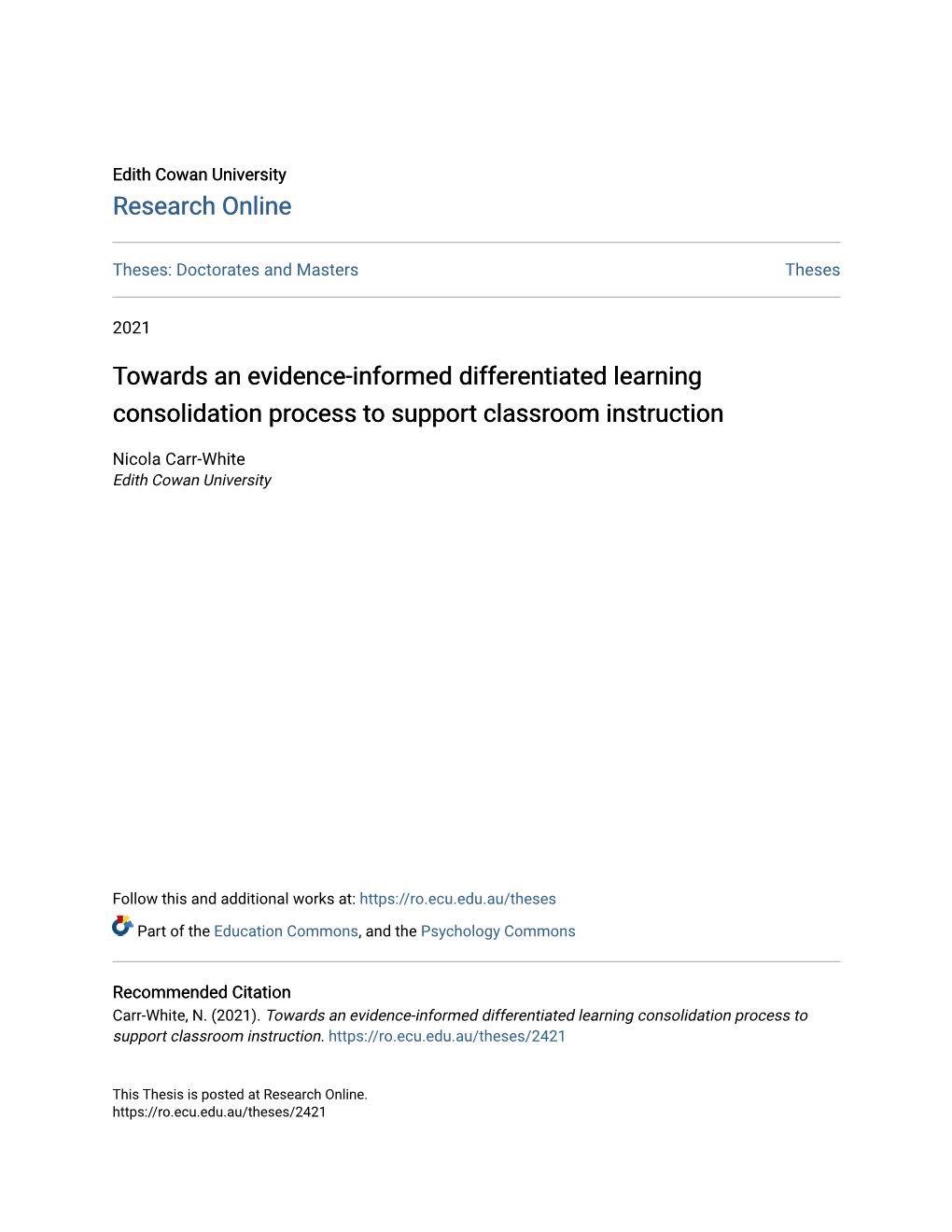 Towards an Evidence-Informed Differentiated Learning Consolidation Process to Support Classroom Instruction