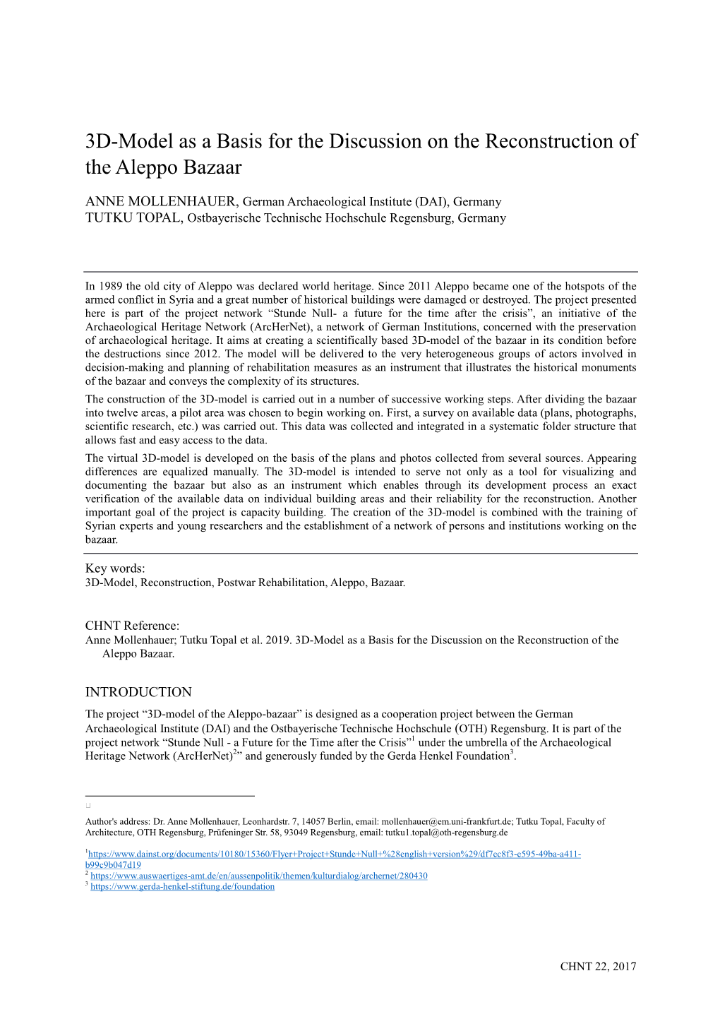 3D-Model As a Basis for the Discussion on the Reconstruction of the Aleppo Bazaar