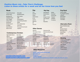 Rock Positive Music List...Take Tina's Challenge. Listen to These Artists For