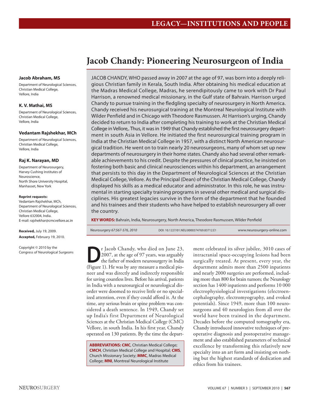 Jacob Chandy: Pioneering Neurosurgeon of India - DocsLib 