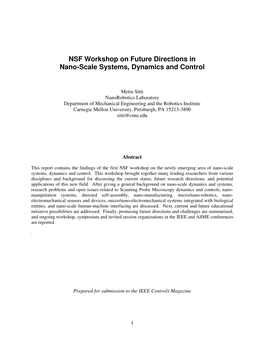 NSF Workshop on Future Directions in Nano-Scale Systems, Dynamics and Control