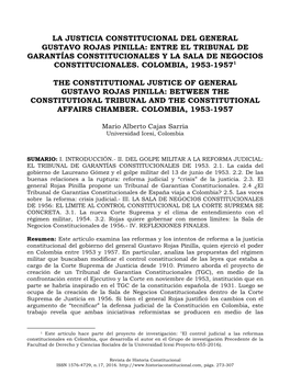 La Justicia Constitucional Del General Gustavo Rojas Pinilla: Entre El Tribunal De Garantías Constitucionales Y La Sala De Negocios Constitucionales