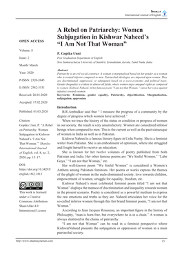 Women Subjugation in Kishwar Naheed's “I Am Not That Woman”