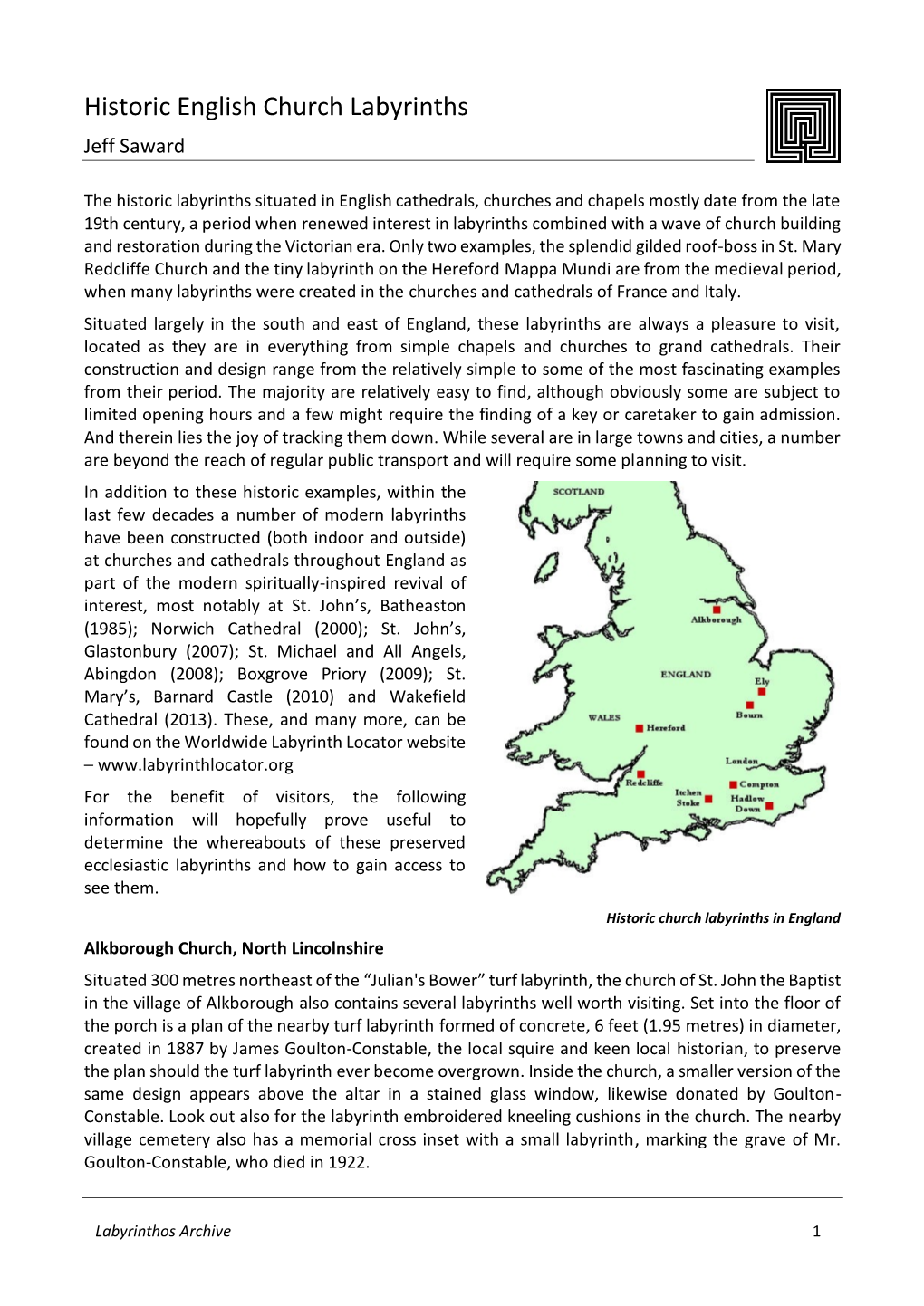 Historic English Church Labyrinths Jeff Saward
