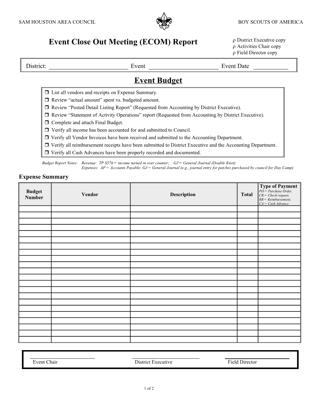 Budget Report Notes: Revenue: TP S576 = Income Turned in Over Counter; GJ = General Journal