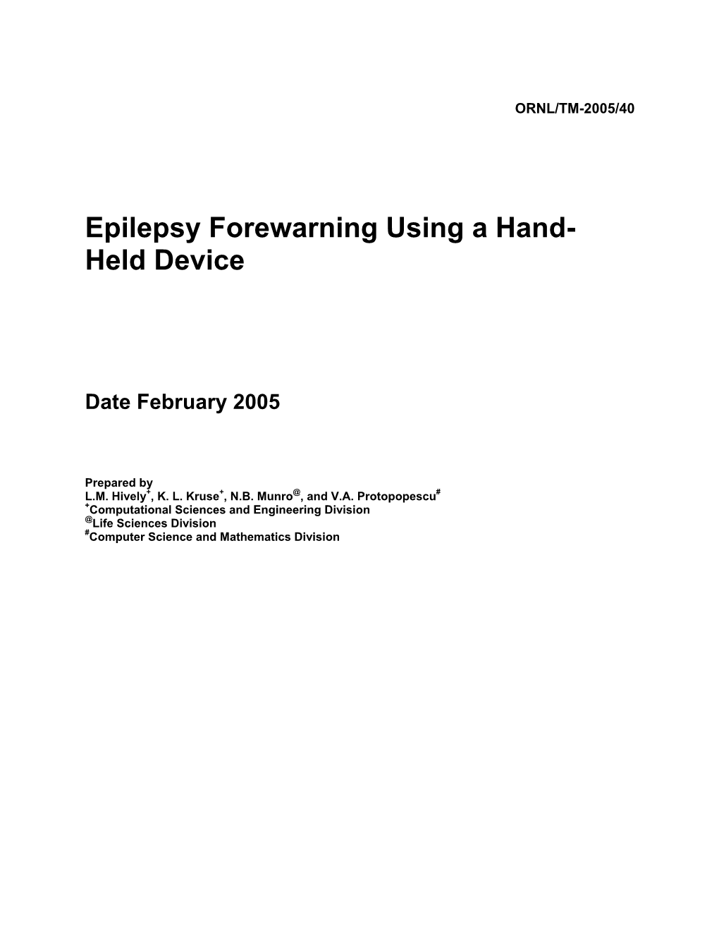 Epilepsy Forewarning Using a Hand- Held Device