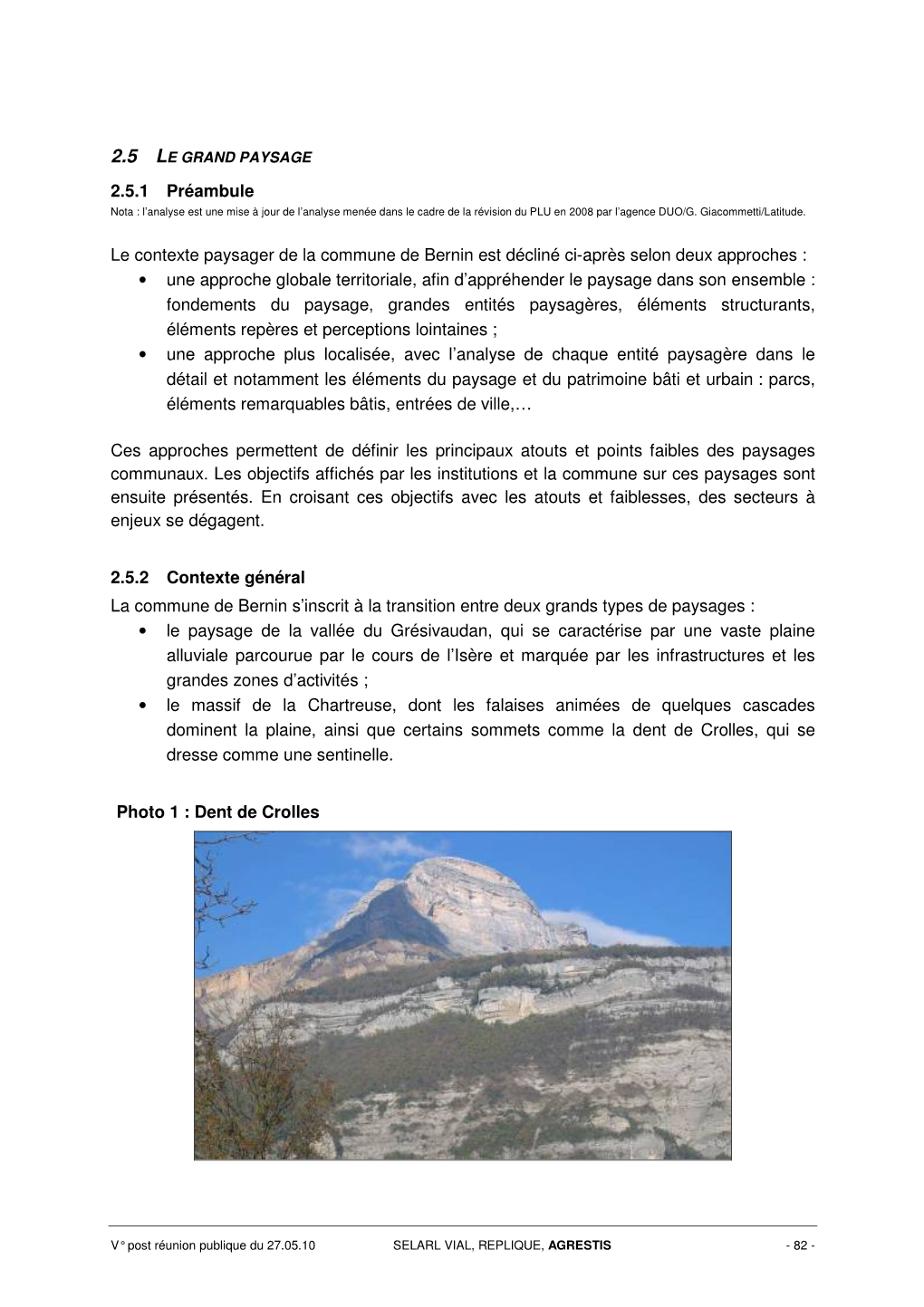 2.5 LE GRAND PAYSAGE 2.5.1 Préambule Nota : L’Analyse Est Une Mise À Jour De L’Analyse Menée Dans Le Cadre De La Révision Du PLU En 2008 Par L’Agence DUO/G