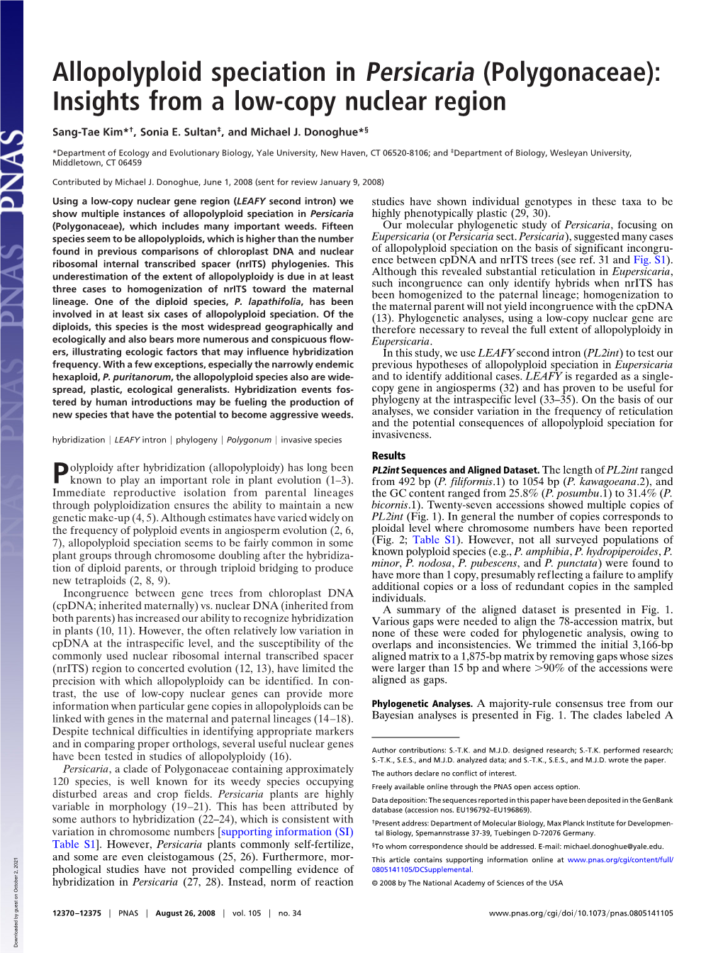 Allopolyploid Speciation in Persicaria (Polygonaceae): Insights from a Low-Copy Nuclear Region