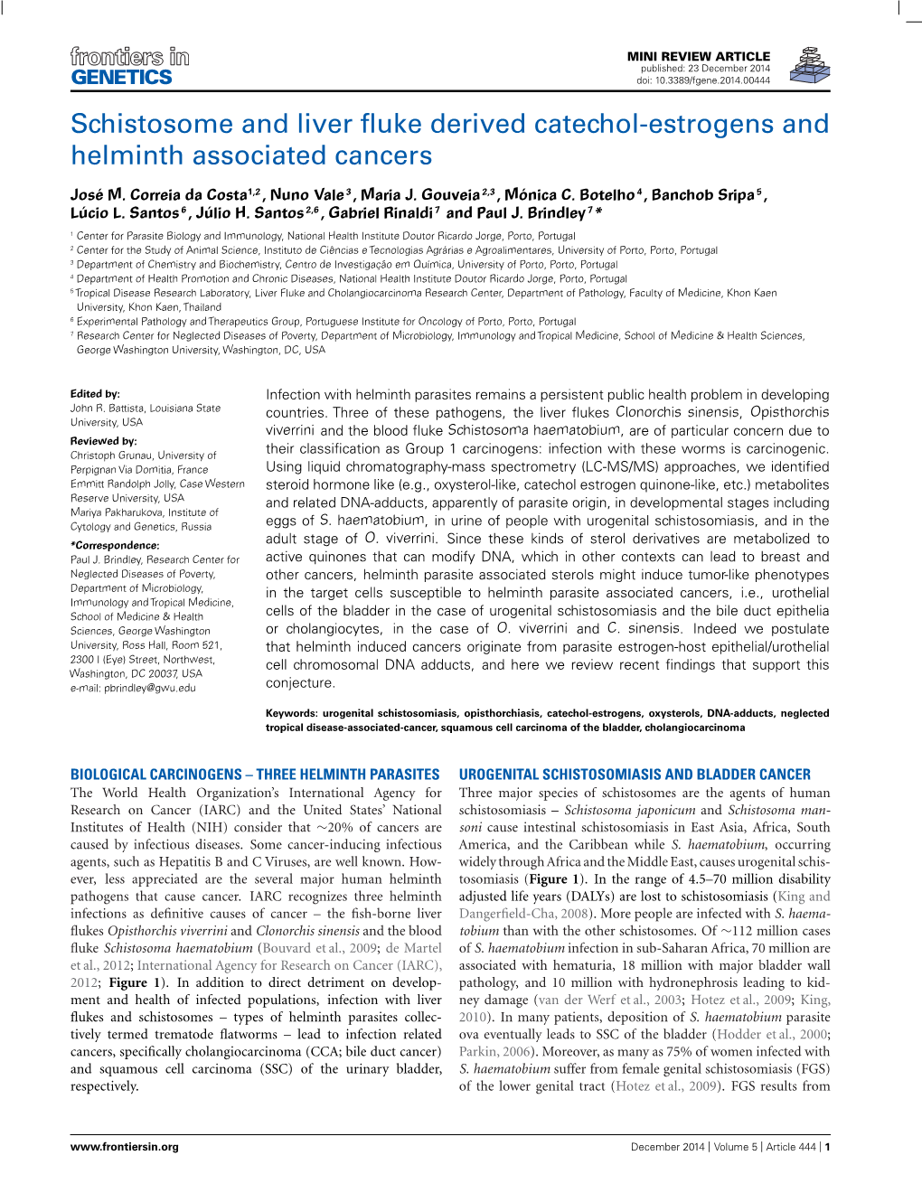 Schistosome and Liver Fluke Derived Catechol-Estrogens and Helminth