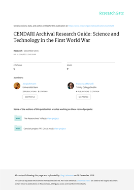 CENDARI Archival Research Guide: Science and Technology in the First World War