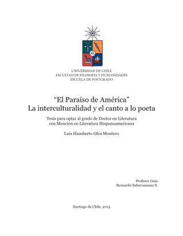 “El Paraíso De América” La Interculturalidad Y El Canto a Lo Poeta