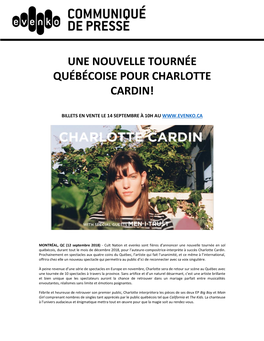 Une Nouvelle Tournée Québécoise Pour Charlotte Cardin!