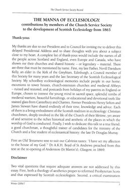 THE MANNA of ECCLESIOLOGY: Contributions by Members of the Church Service Society to the Development of Scottish Ecclesiology from 1863