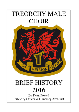 Treorchy Male Choir Brief History 2016