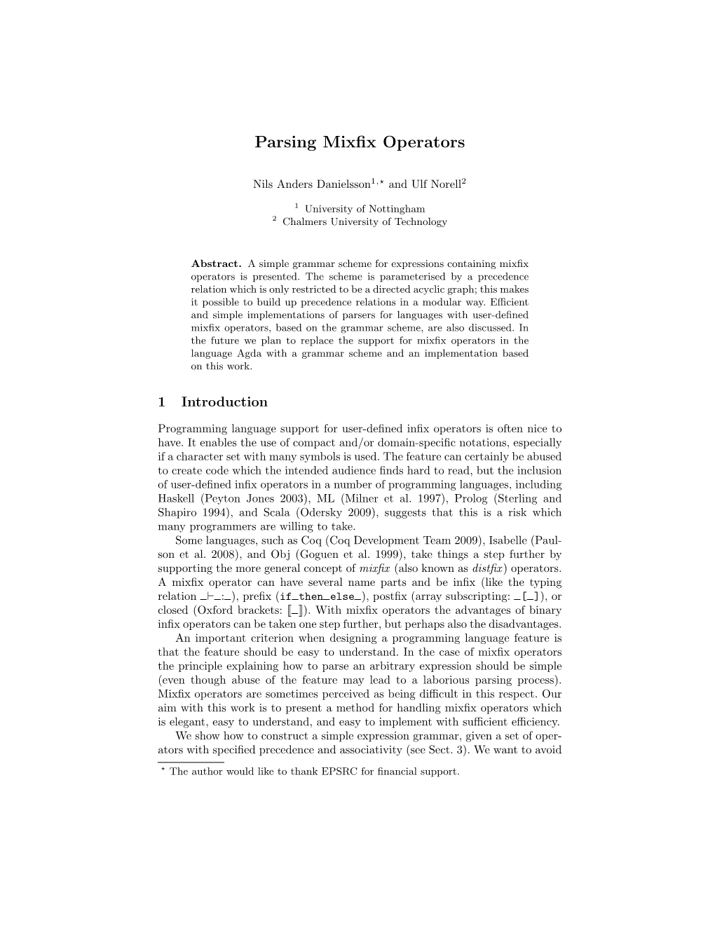 Parsing Mixfix Operators