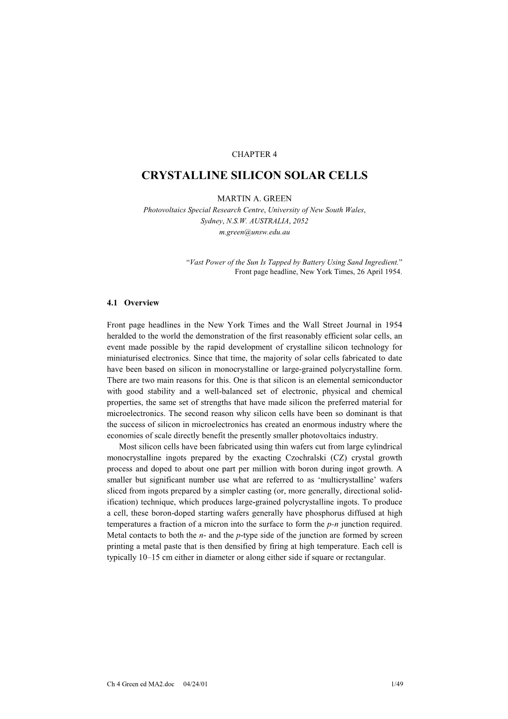 Crystalline Silicon Solar Cells