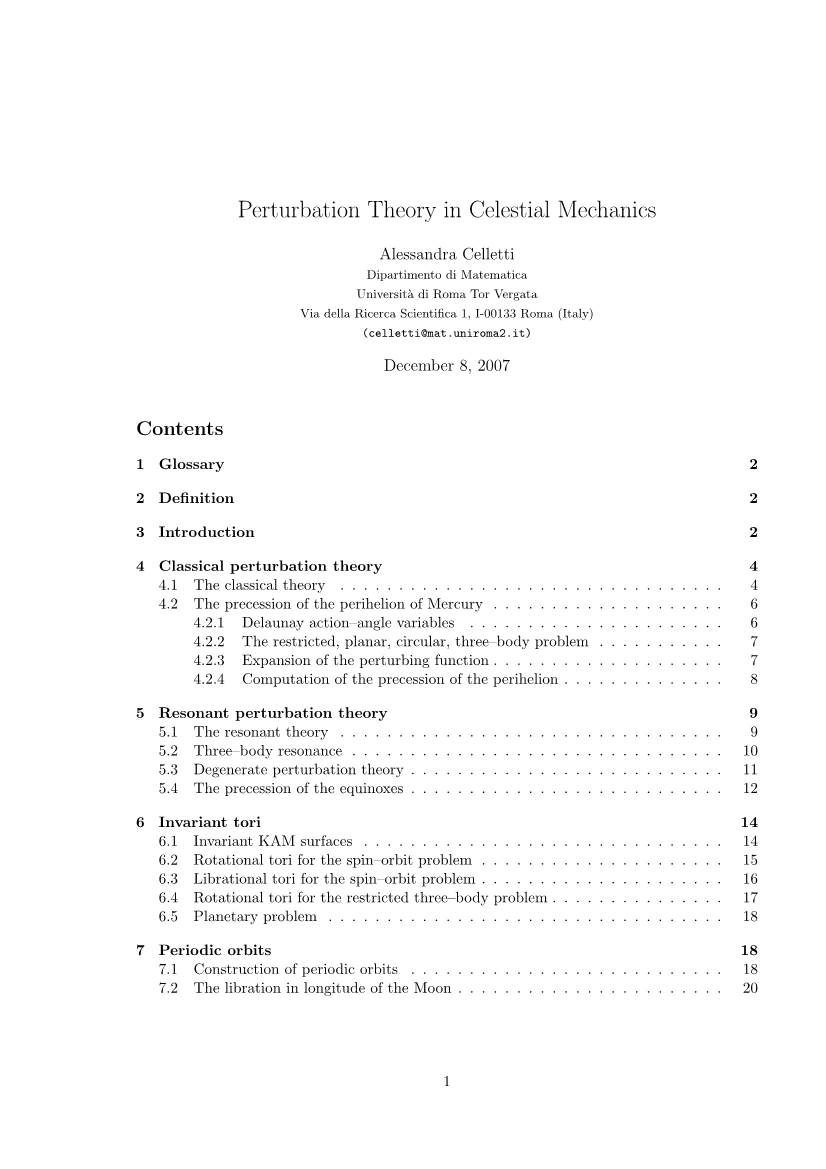 Perturbation Theory in Celestial Mechanics