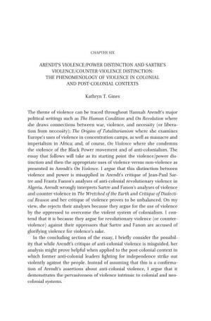 Arendt's Violence/Power Distinction and SARTRE's Violence/Counter-Violence Distinction: the Phenomenology of Violence in Co
