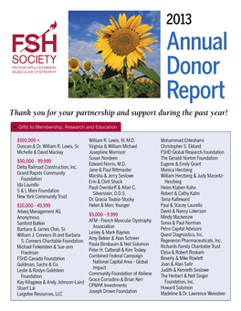 2013 Annual Donor Report Thank You for Your Partnership and Support During the Past Year!