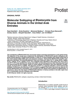Molecular Subtyping of Blastocystis from Diverse Animals in the United Arab Emirates